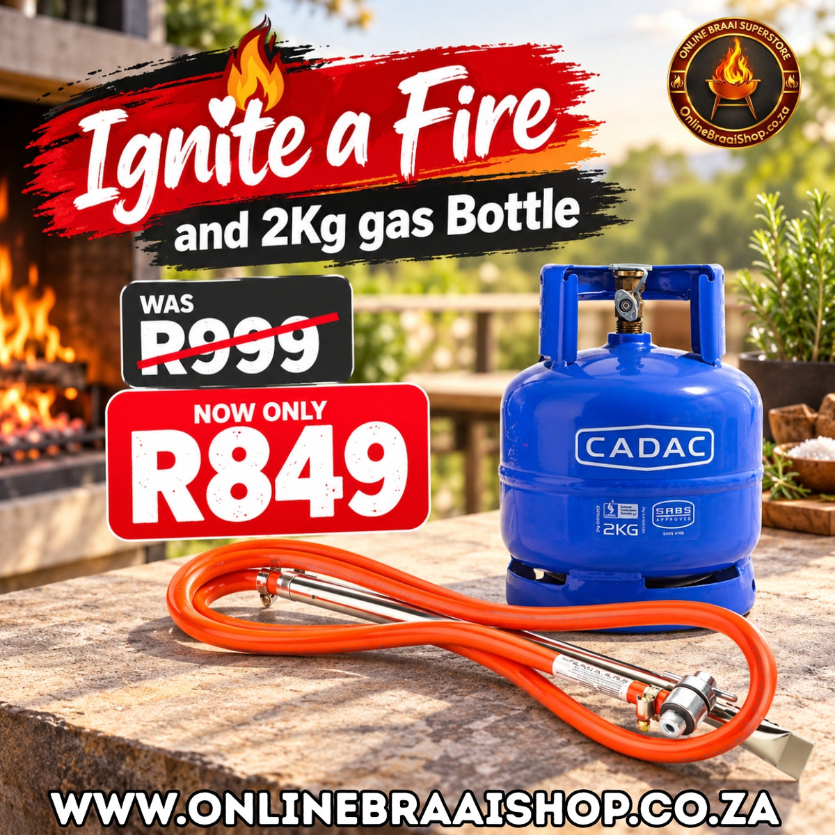 BRAAIMAXX Ignite a Fire & CADAC 2KG Gas Bottle Combo