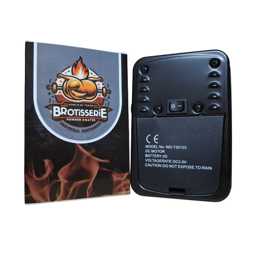 Brotisserie Powder Coated Rotisserie Motor – Heavy-Duty, Cordless & 3V Power Supply Compatible