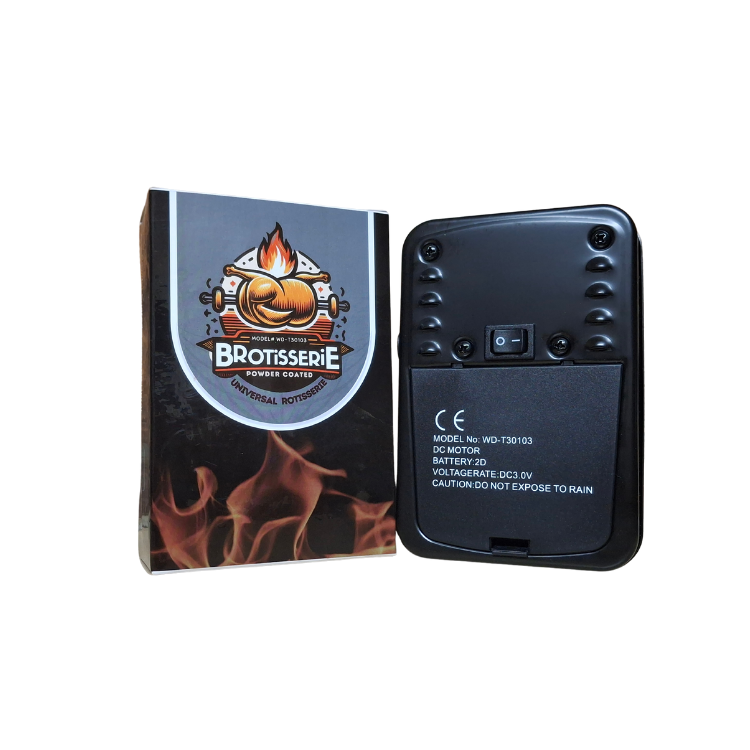 Brotisserie Powder Coated Rotisserie Motor – Heavy-Duty, Cordless & 3V Power Supply Compatible