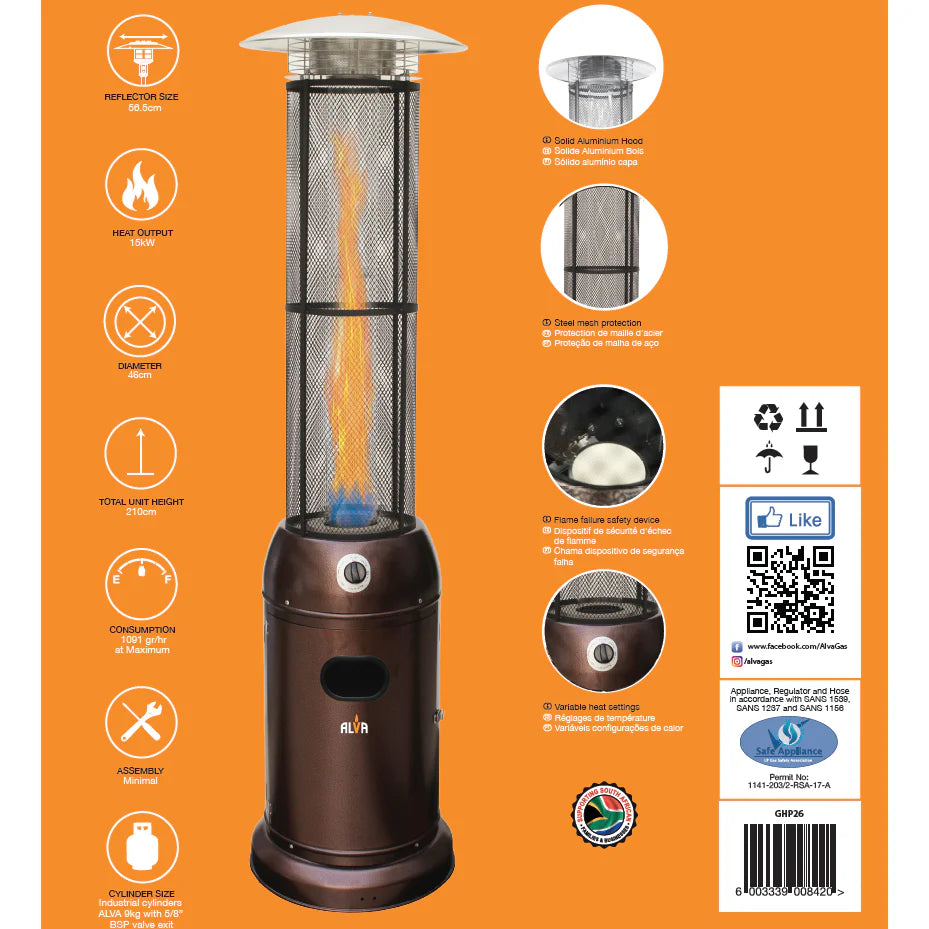 Alva Glass Tube Patio Heater - Hammertone | GHP26