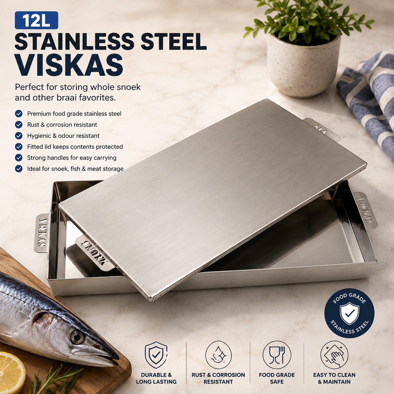 12L Stainless Steel Vis & Vleiskas