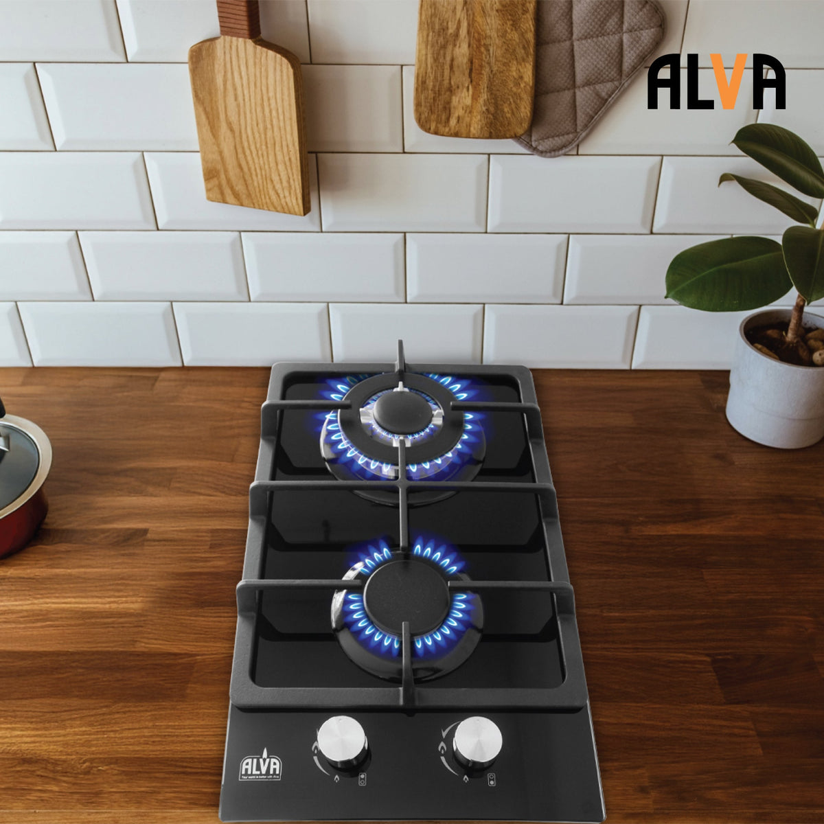 Alva 30cm 2-burner glass gas hob