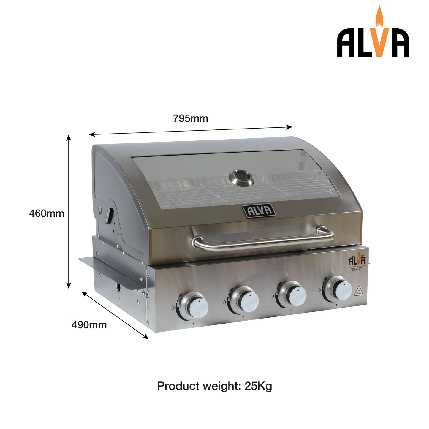Alva Mojave 4-brander drop-in gas braai