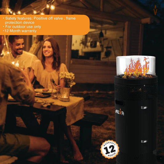 Alva Short Stand Firepit Gas Patio Heater With Lava Stones(10kW) | GHP38
