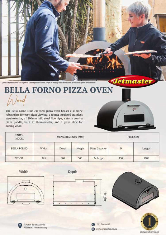 Jetmaster Bella Forno Pizza Oven with 600mm Flue, Cowl, Pizza Paddle & Log Claw | D3000150