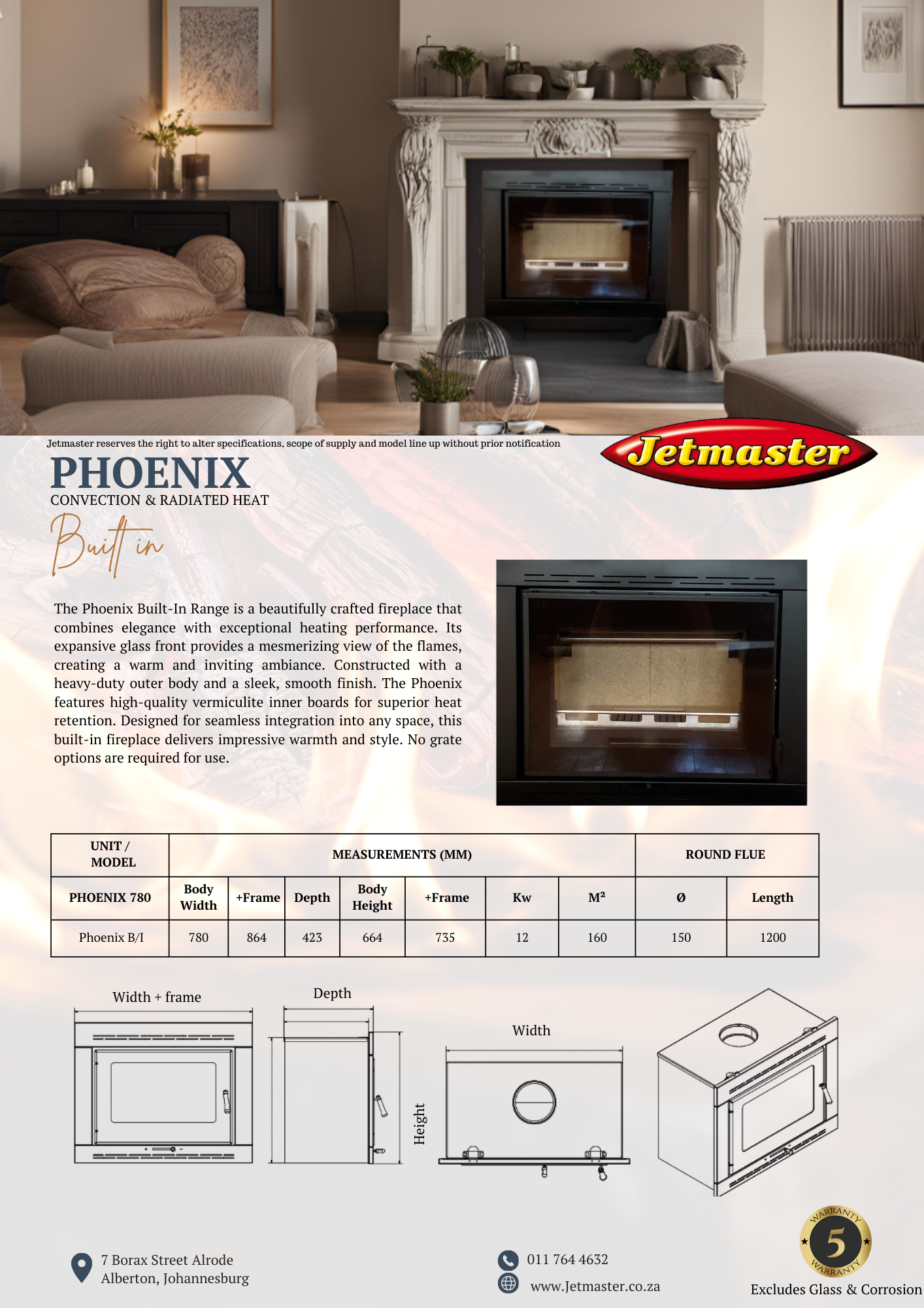 JetMaster Phoenix Built-In Fireplace (Ceramic Blanket Included) | D3000101