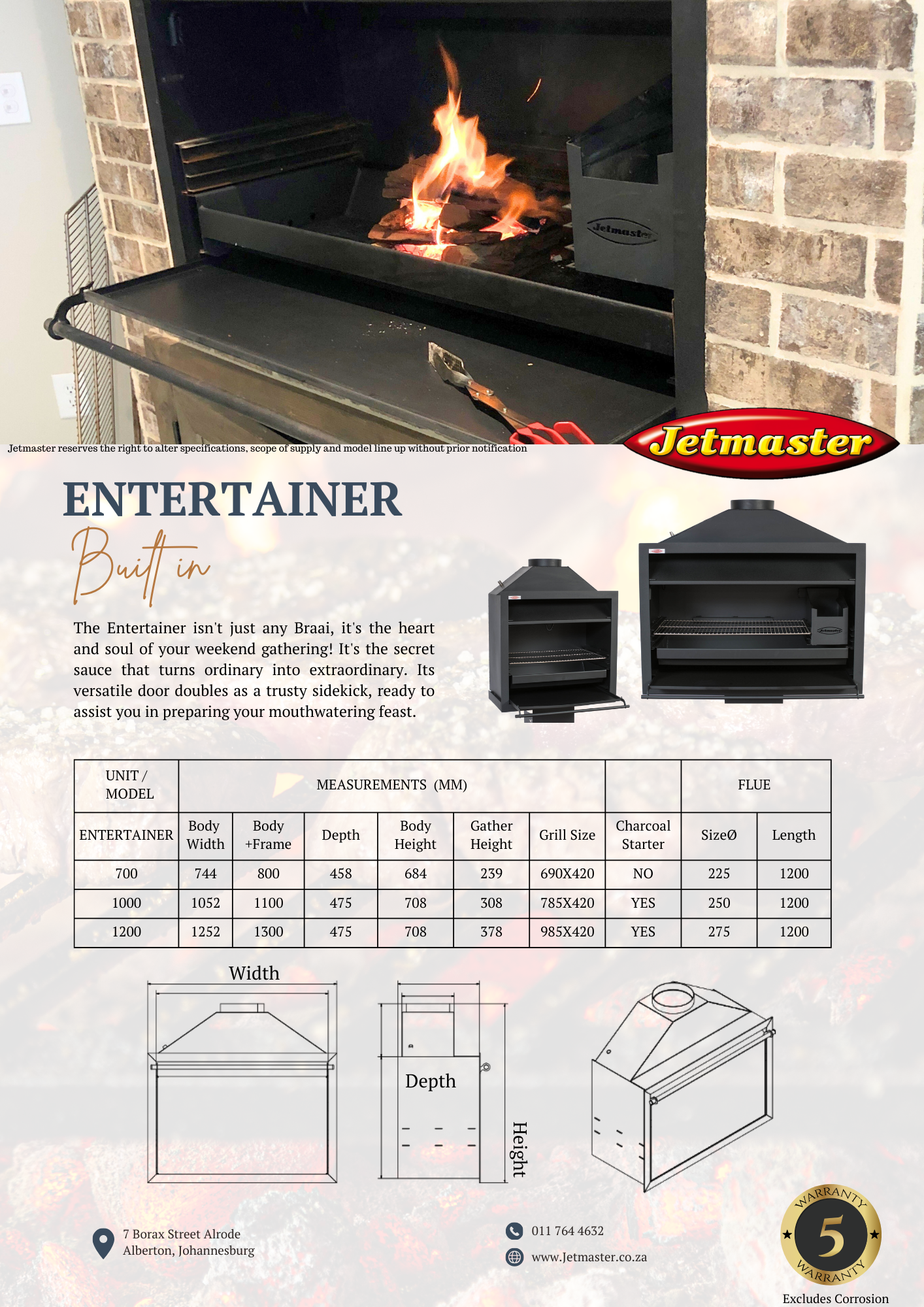 JETMASTER ENTERTAINER 1200- BUILT IN BRAAI