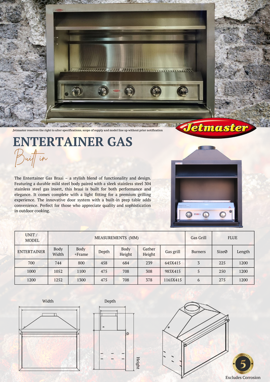 Jetmaster Entertainer 1000 Cut For Gas with 5 Burner Shallow Insert | D3000066