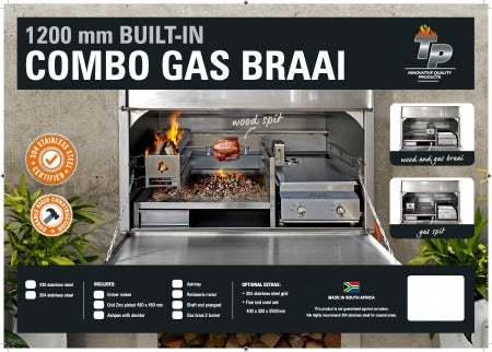 TP 1200mm Big Box Build In Braai in 430 Stainless Steel - Gas Combo Option | TP14875