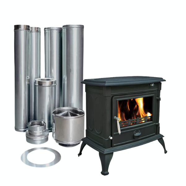 MEGAMASTER Tarragon 16kW Cast Iron Fireplace & 150mm Stainless Steel Installation Kit