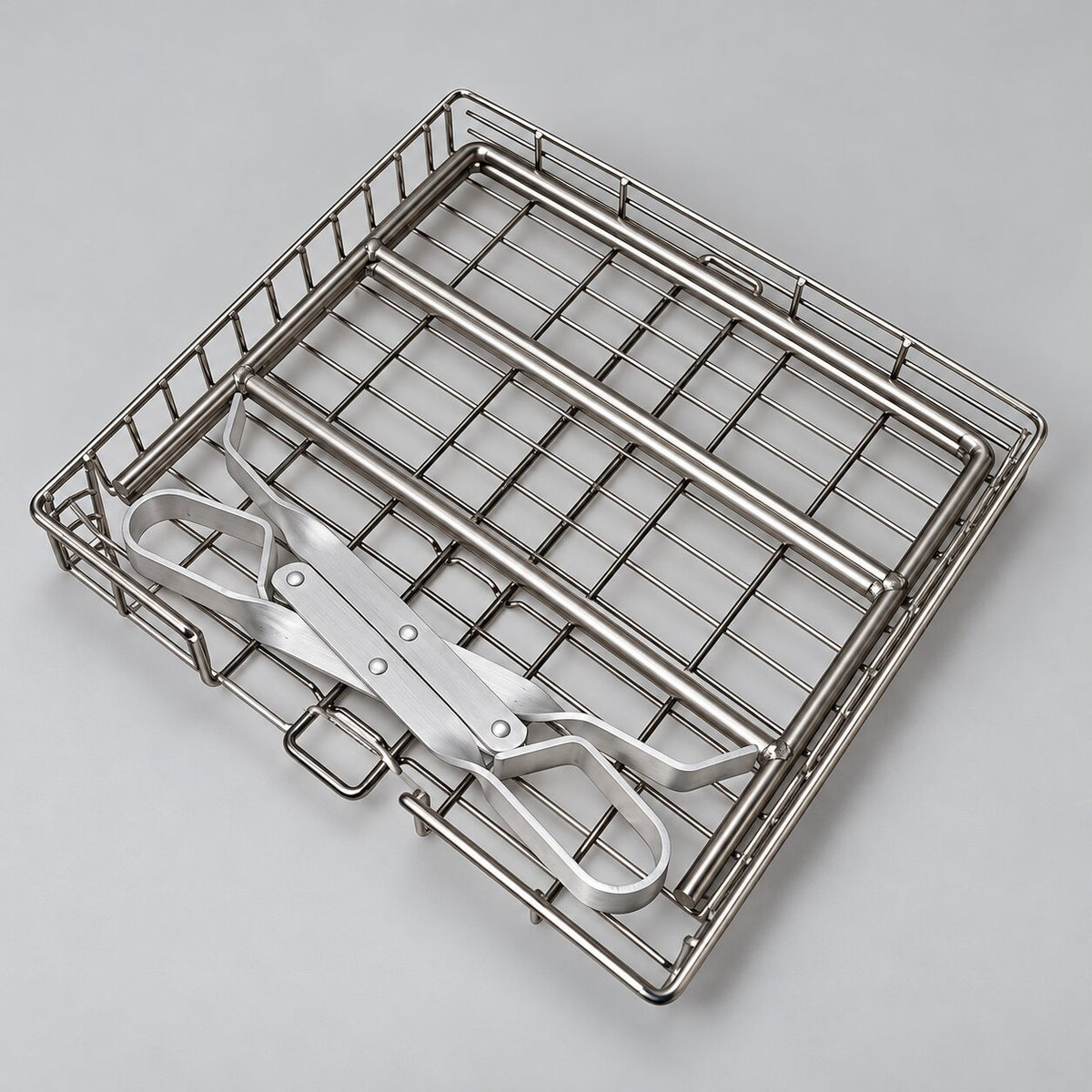 CAM 304 stainless steel braai grid 30 x 30 x 4cm with aluminium tongs