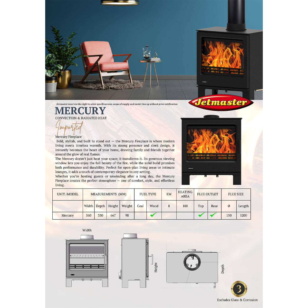 Jetmaster The Mercury Fireplace 8KW | 32024287