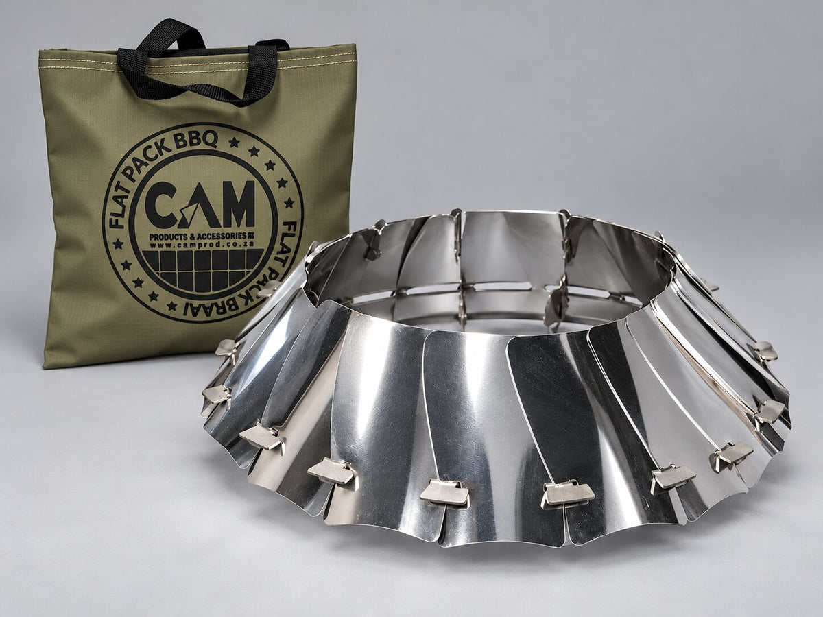 Folding gas wind protector with CAM ripstop carry bag