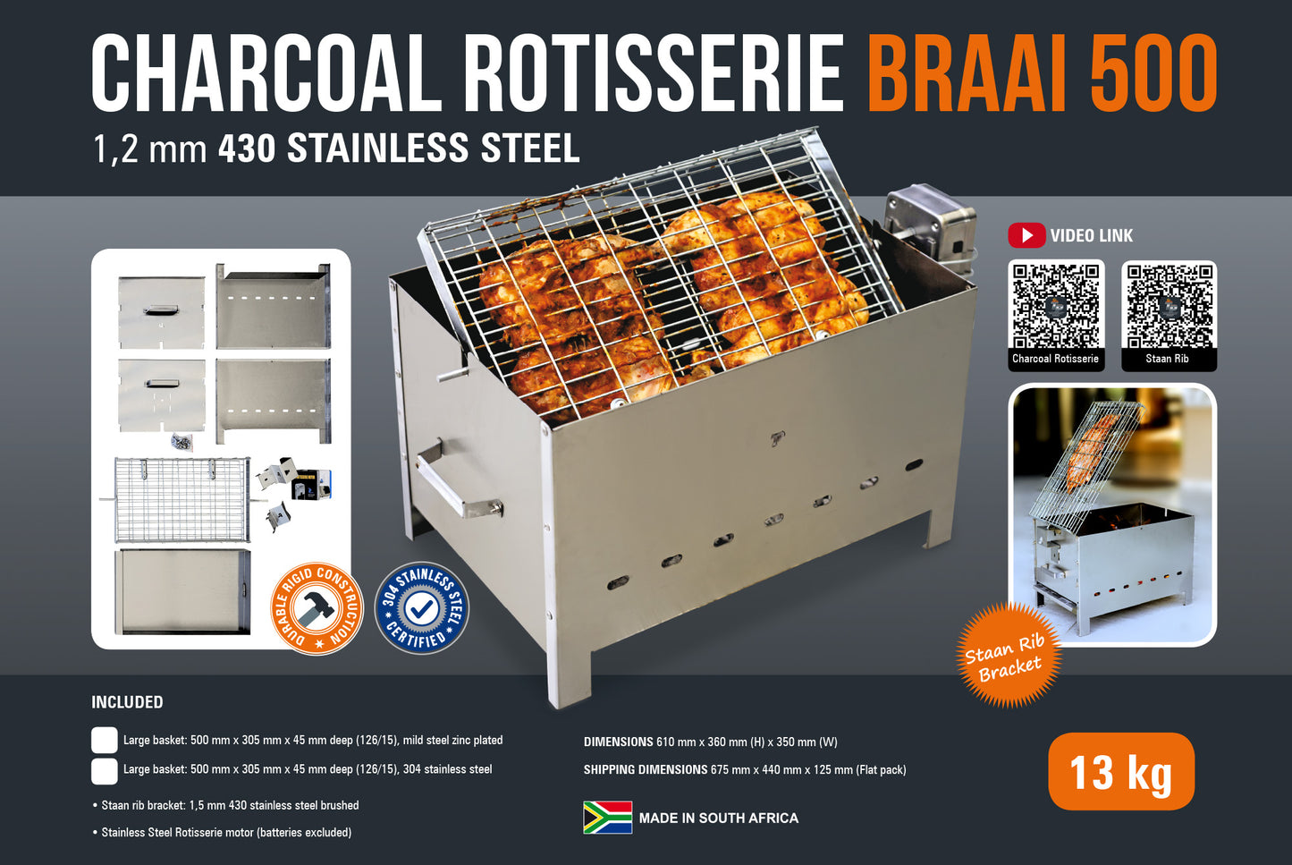 TP Charcoal Rotisserie 430 Stainless Steel | TP16198-430