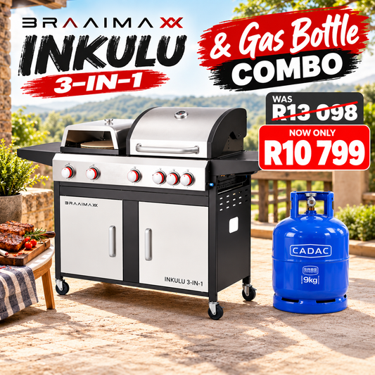 BraaiMaxx Inkulu 3-in-1 & Gas Bottle Combo