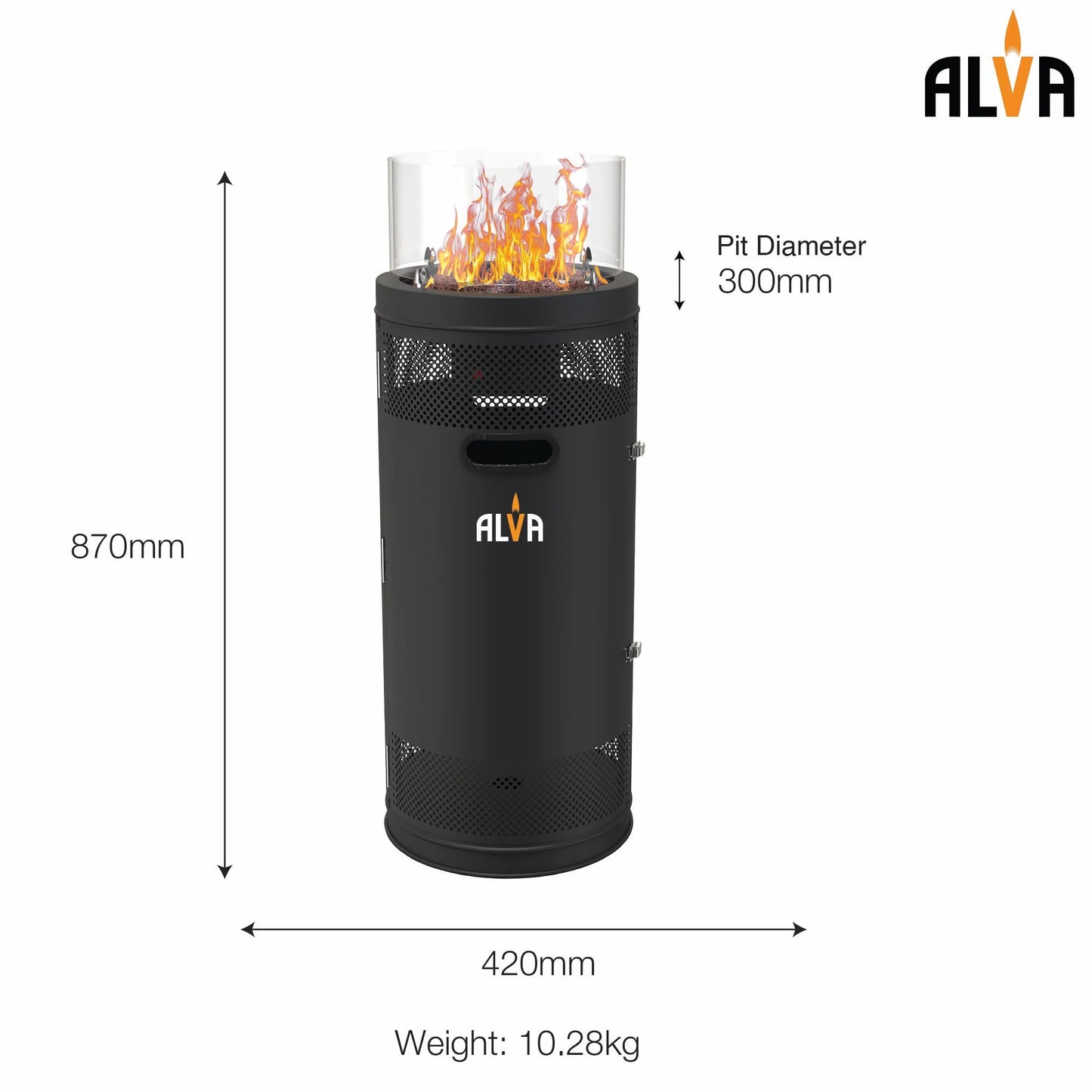 Alva Short Stand Firepit Gas Patio Heater With Lava Stones(10kW) | GHP38