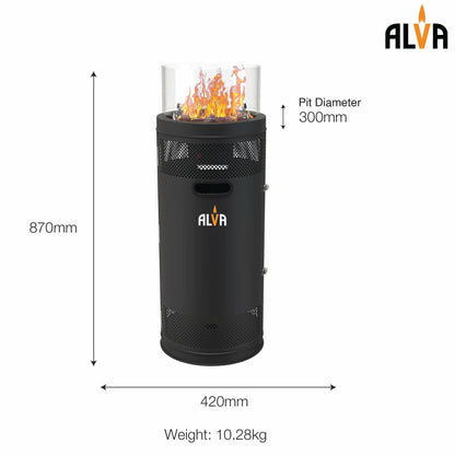 Alva Short Stand Firepit Gas Patio Heater With Lava Stones(10kW) | GHP38