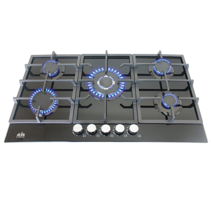 Alva 90cm 5-burner glass gas hob