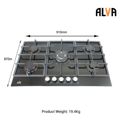 Alva 90cm 5-burner glass gas hob