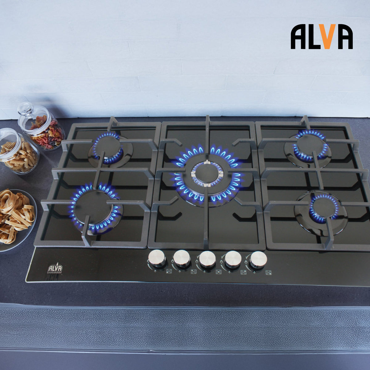 Alva 90cm 5-burner glass gas hob