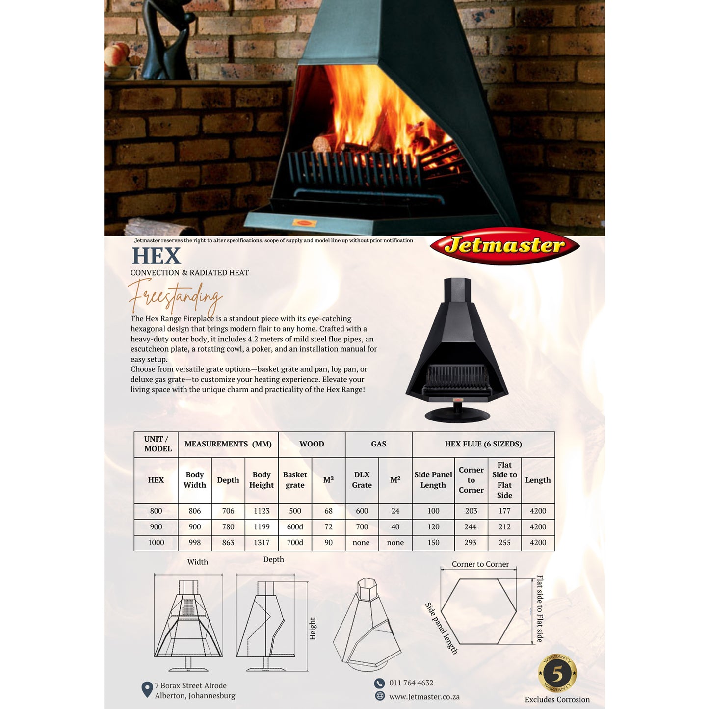 Jetmaster 900 Hex Freestanding Fireplace (90m²) | 40080530