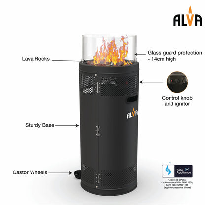 Alva Short Stand Firepit Gas Patio Heater With Lava Stones(10kW) | GHP38
