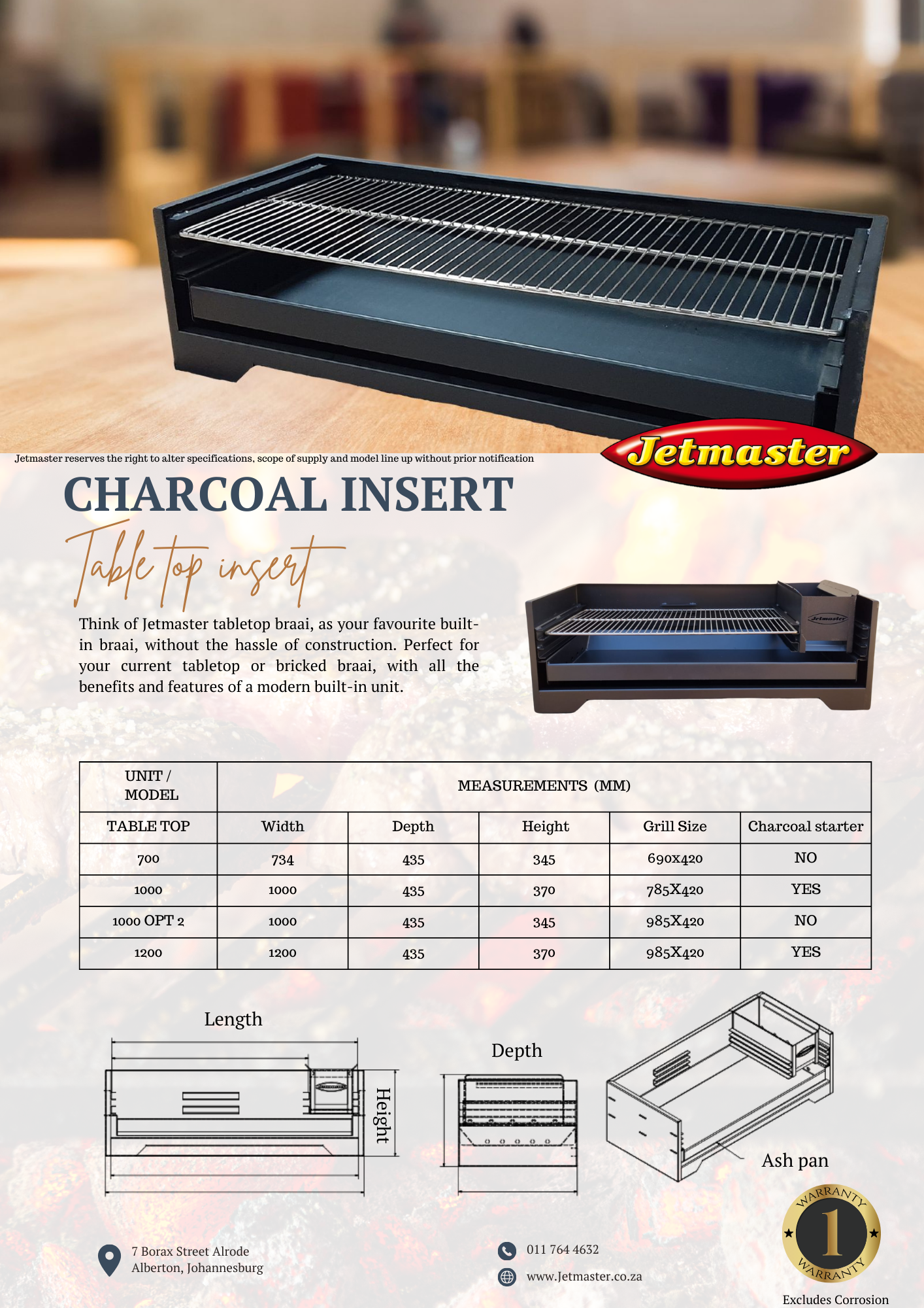 Jetmaster TABLE TOP / INSERT 700/1000/1200