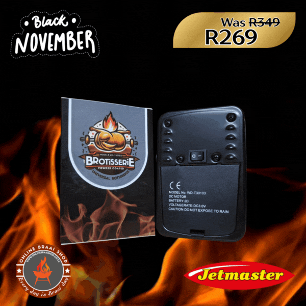 Brotisserie Powder Coated Rotisserie Motor – Heavy-Duty, Cordless & 3V Power Supply Compatible