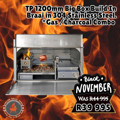 TP 1200mm Big Box Build In Braai in 304 Stainless Steel - Gas Combo Option | TP14875-304