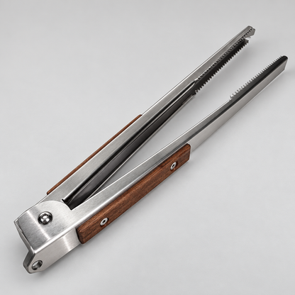CAM 304 stainless steel braai tongs with hardwood handles