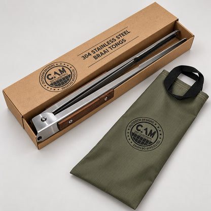 CAM braai tongs in kraft box with ripstop carry bag