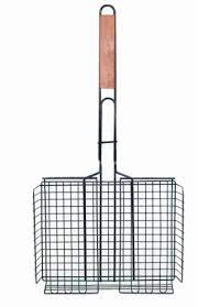 Deep Non-Stick Grill Basket with wooden handle