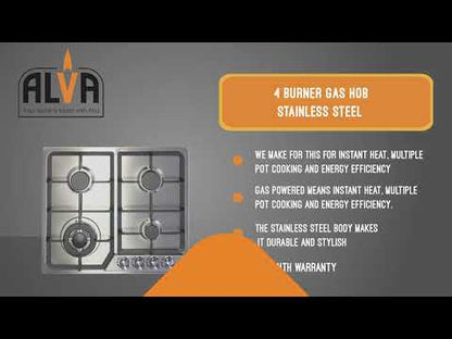 Alva 60cm 4-BURNER GAS HOB - STAINLESS STEEL