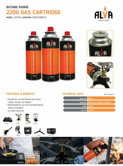 ALVA BUTANE GAS CANISTERS 220g