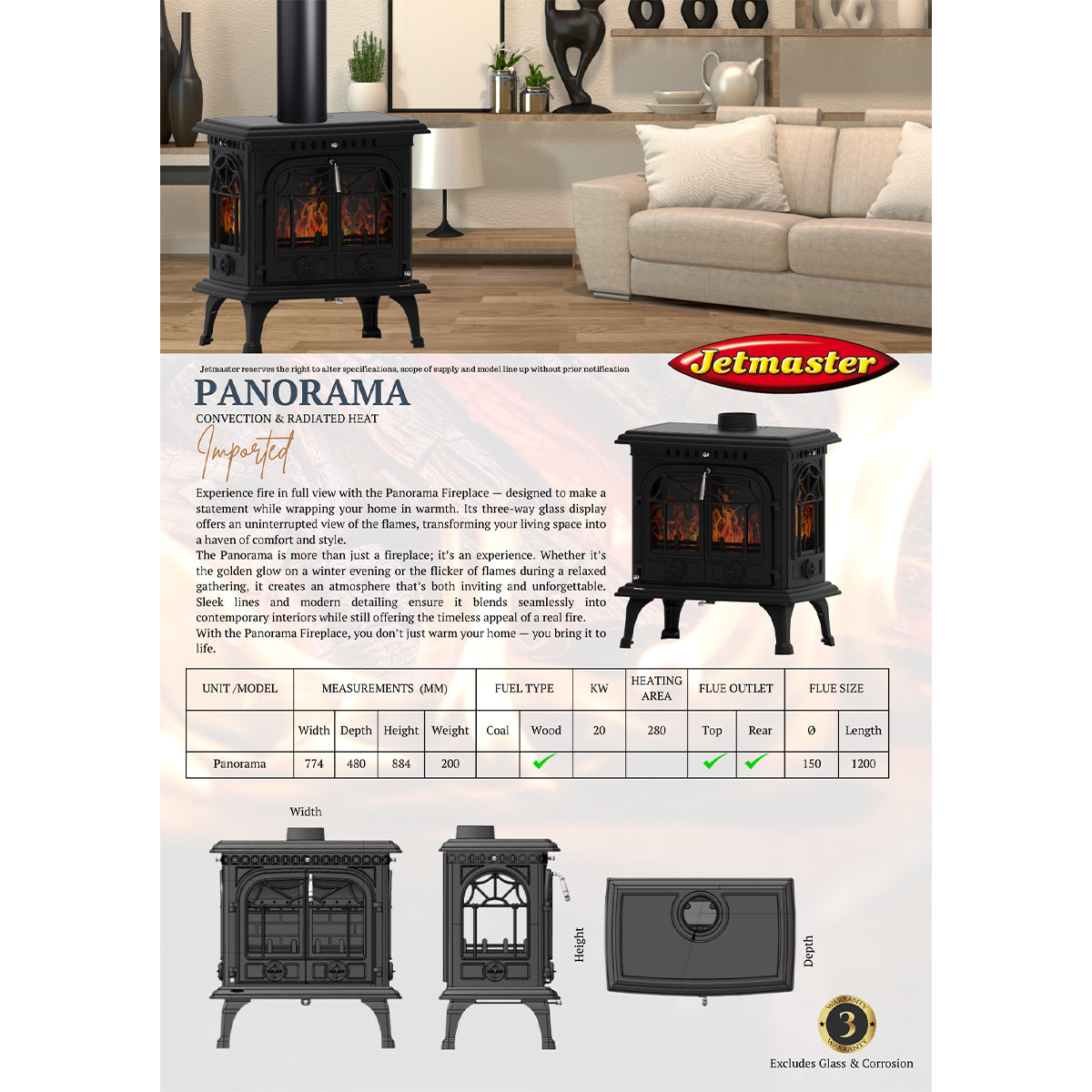 Jetmaster The Panorama Fireplace (20Kw/280m²) | 32024289