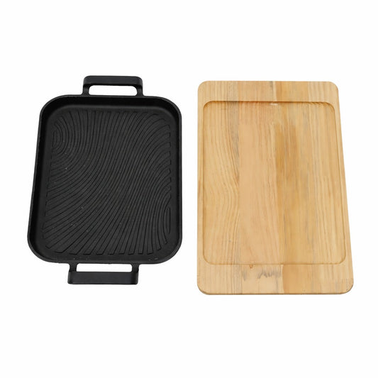 Totai Sizzle Master Cast Iron Pan with Wooden Tray